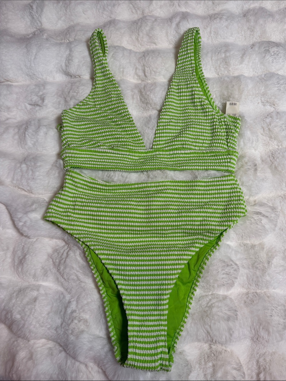 Green Striped Woman’s Two-Piece Swim Set